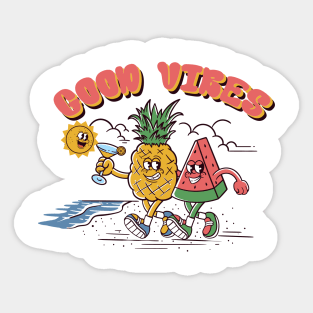 watermelon and  pineapple  retro cartoon Sticker